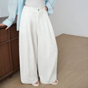 Women's High Waist Wide Leg Suit Pants, Nylon-Cotton Loose Trousers, Lightweight Retro Street Style Casual Formal Pants
