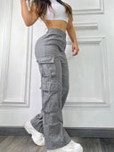 New Women's High Waist Wide Leg Cargo Pants Summer Fashion Streetwear Multi Pocket Casual Loose Fit Trousers for Daily Outdoor