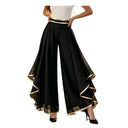 Women Wide Leg Pants Elastic High Waist Moisture-wicking Double-layer Side Seam Casual Trousers Layering Design Summer Pants